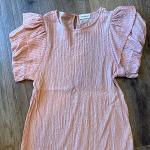 Elegant Blush Pink Ruffle Sleeve Blouse